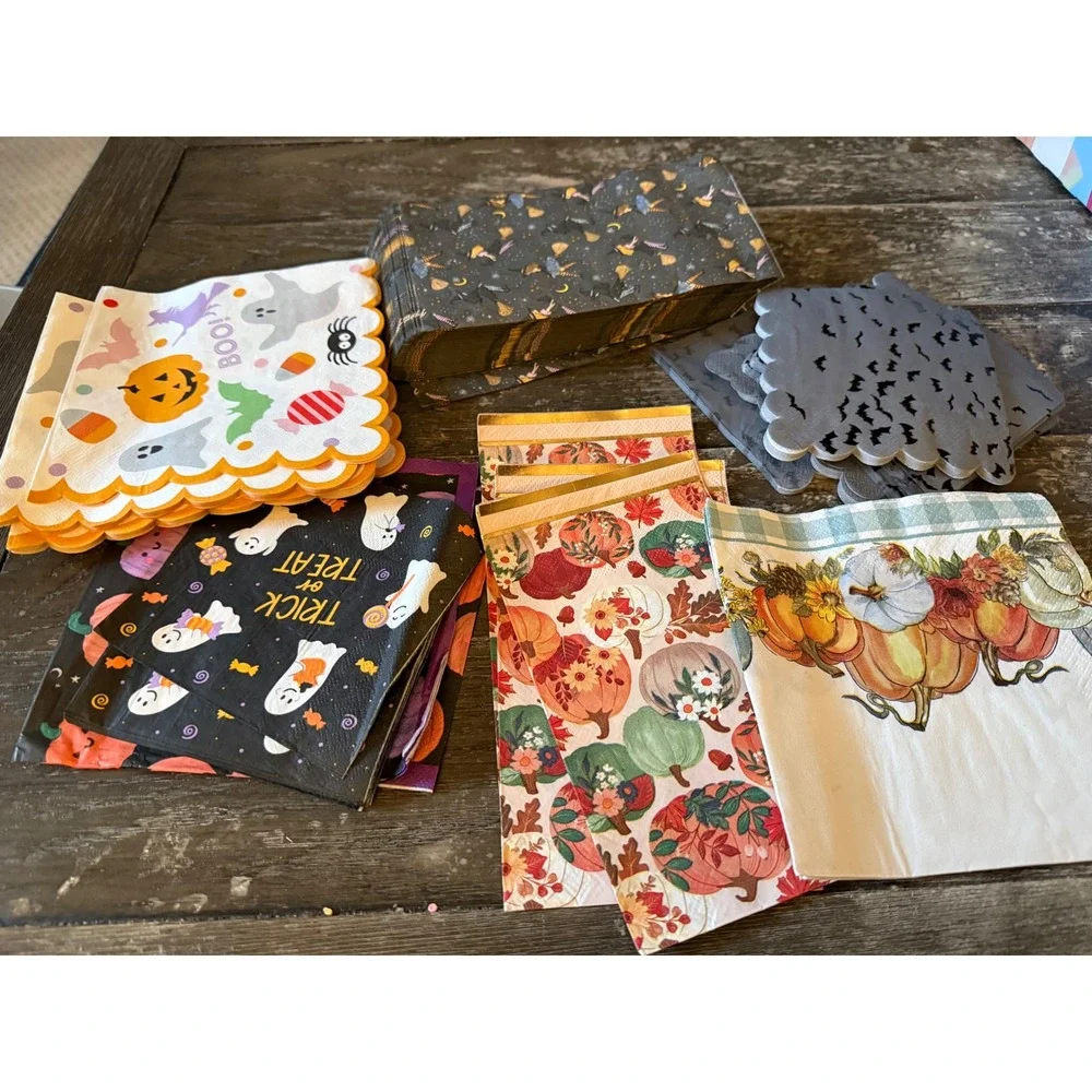 Assorted Halloween Fall Paper Napkin Lot Trick or Treat Pumpkin Bat Decoupage